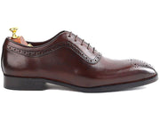 Men crust leather semi brogue oxford shoes maroon, office & casual party wear - Feetique Footwea